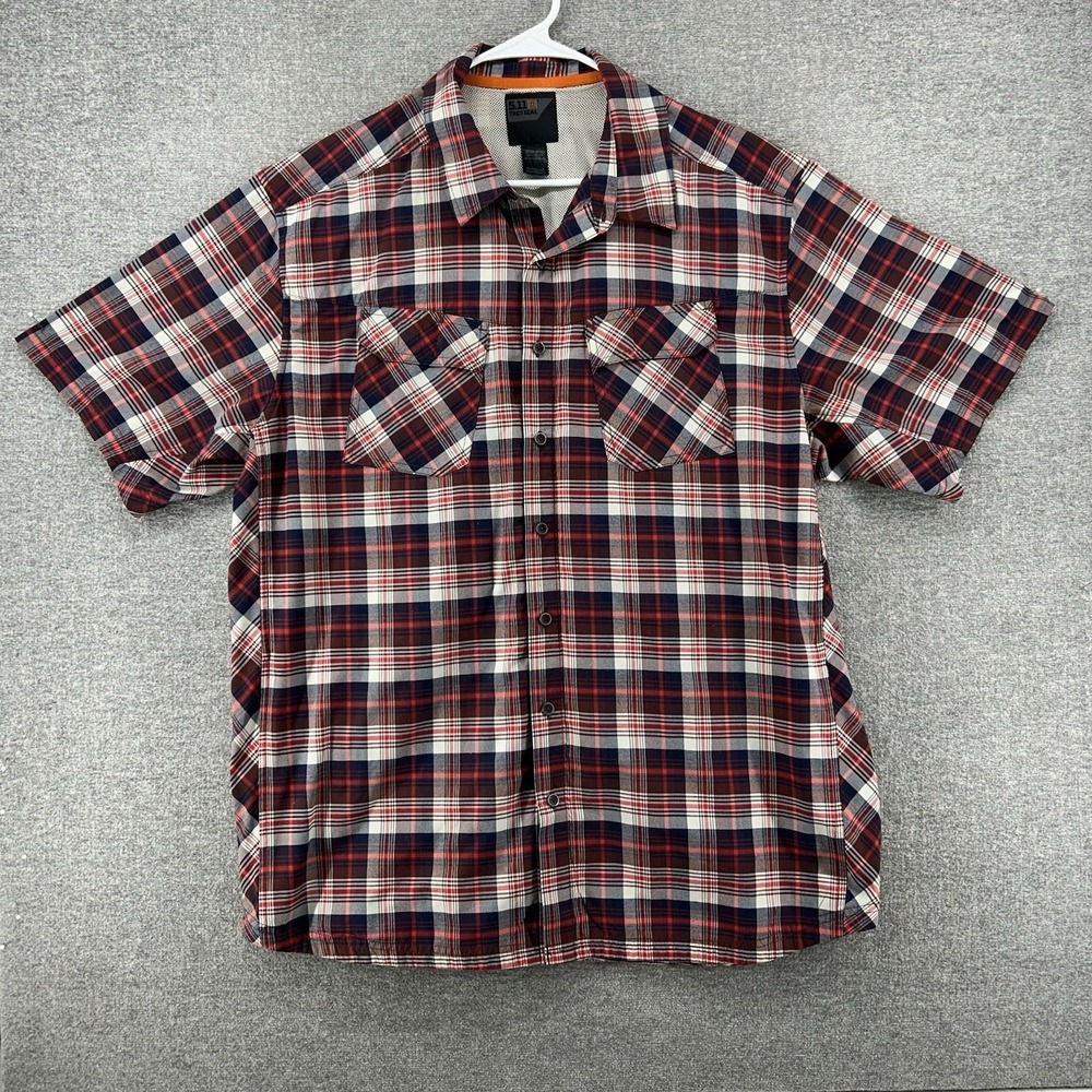 5.11 Tactical Short Sleeve Shirt Men Sz XL Red Plaid Outdoor Casual Snap Button